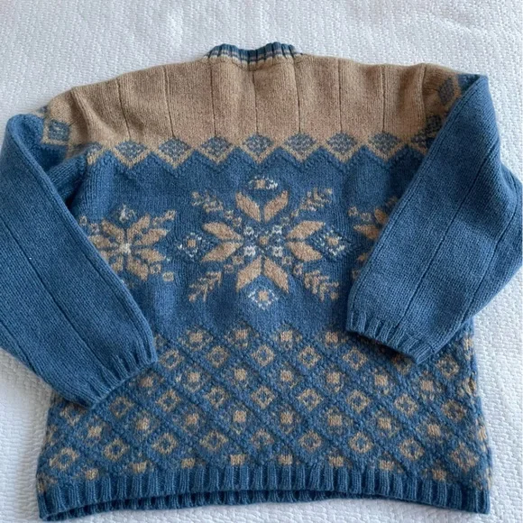 VTG Maurices Tan and Blue Jumper 100% Shetland wool. - Picture 2 of 8